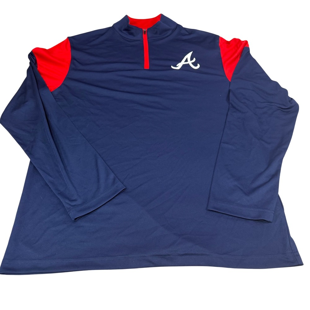 Mens Fanatics Atlanta Braves MLB Quarter Zip Pullover Navy Red Large L